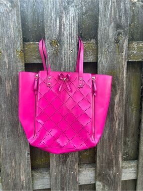 Fuchsia Perforated Tote with Bow Accent